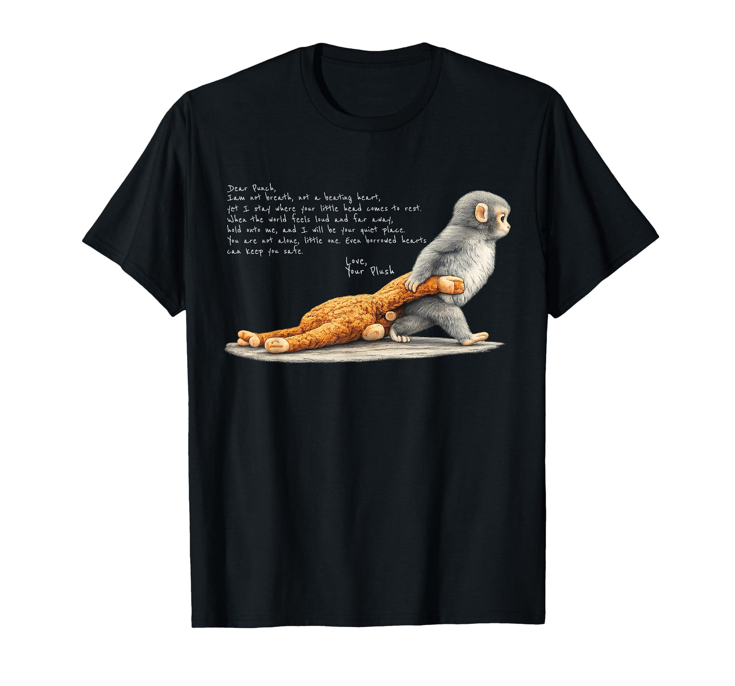 Cute Baby Monkey Named Punch Plush Hugging T-Shirt