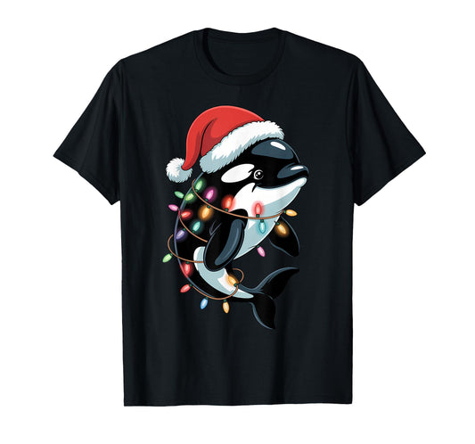 Santa Orca Killer Whale Christmas Tree Lights Boys Girls T-Shirt