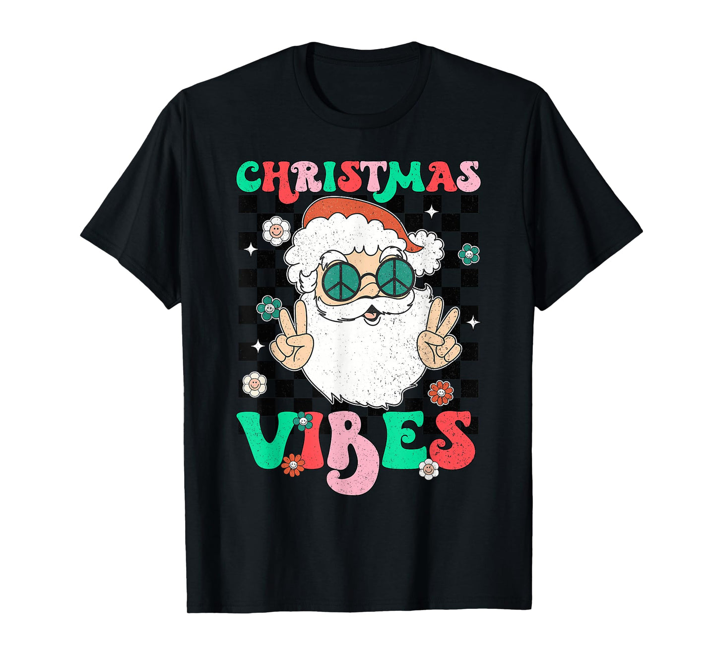 Groovy Christmas Vibes Santa Hat Xmas Holiday Teens Girls T-Shirt