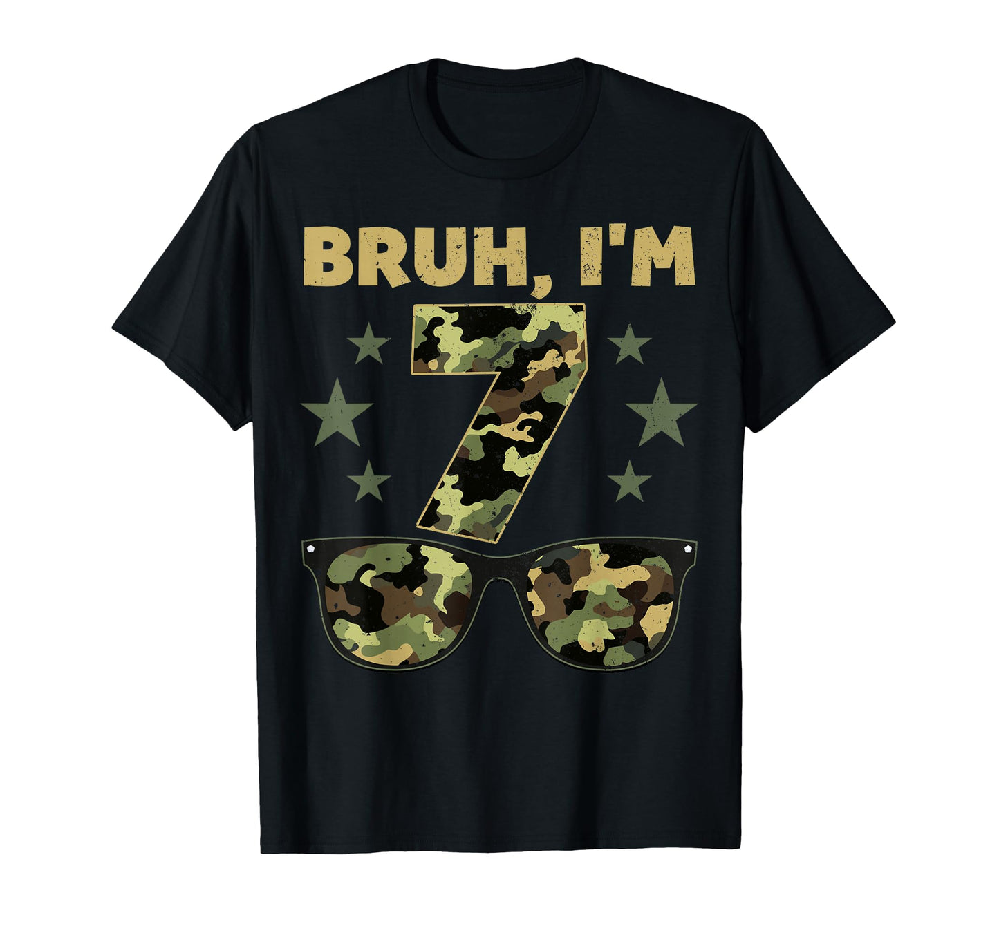 Bruh I'm 7 Years Old 7th Birthday Retro Camo Sunglasses T-Shirt