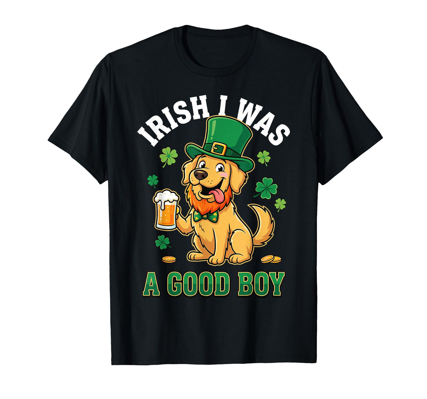 Funny St Patricks Day Golden Retriever Dog Irish Shamrock T-Shirt