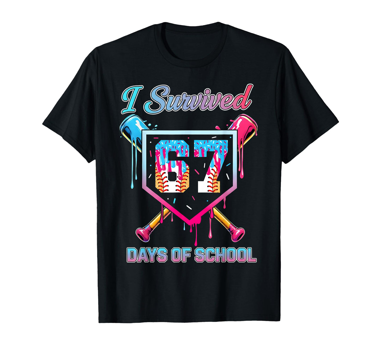 67 Baseball Ice Cream Drip Six Seven Meme Teachers Students T-Shirt