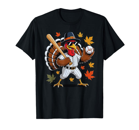 Baseball Turkey 67 Meme Thanksgiving for Boys Toddlers Kid T-Shirt