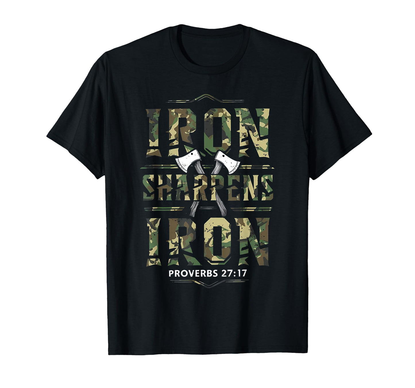 Iron Sharpens Iron Camo Scripture Christian Gym Workout T-Shirt