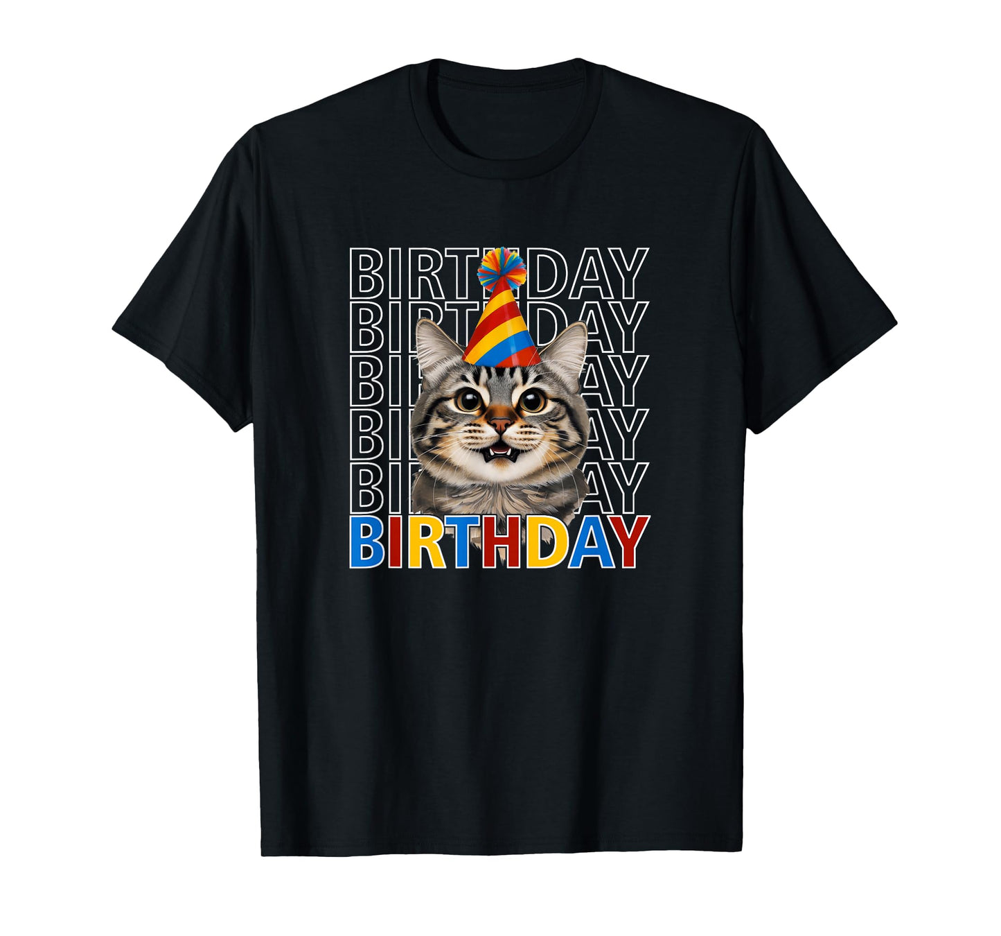 Cute Birthday Cat - Kitty Wearing a Party Hat T-Shirt