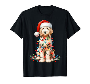 Christmas Golden Dog Santa Hat Xmas Lights Holiday Pet T-Shirt