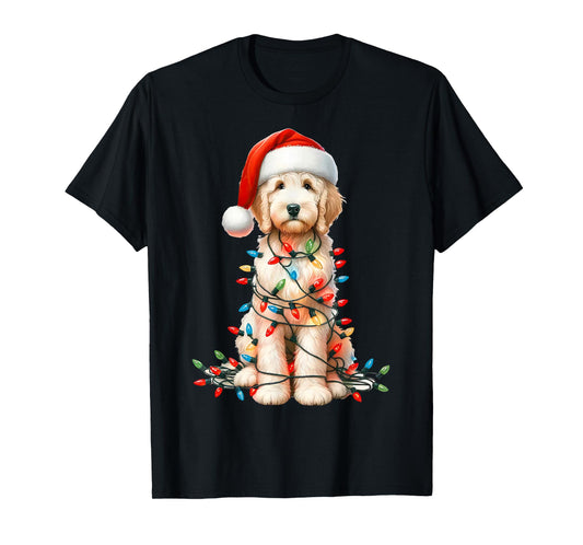 Christmas Golden Dog Santa Hat Xmas Lights Holiday Pet T-Shirt