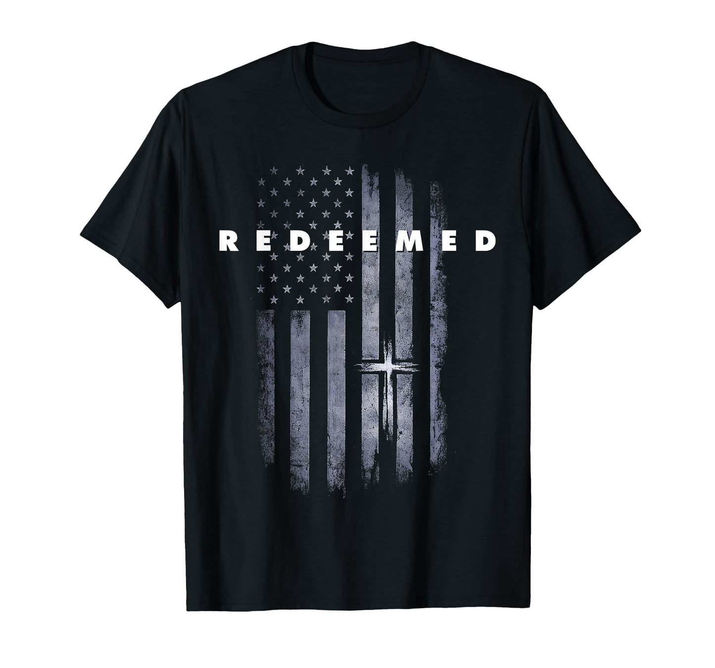 Redeemed Faith God Cross American Flag Gift Christian Men T-Shirt