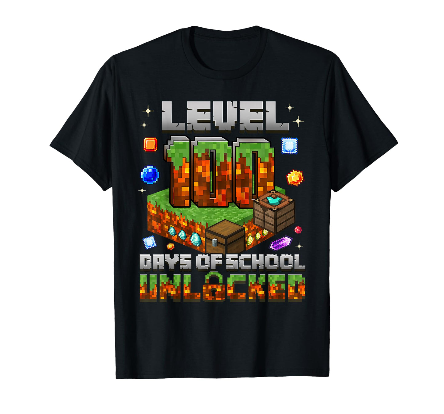 100 Days of School Gamer Level Unlocked Boys Kids Pixel Game T-Shirt