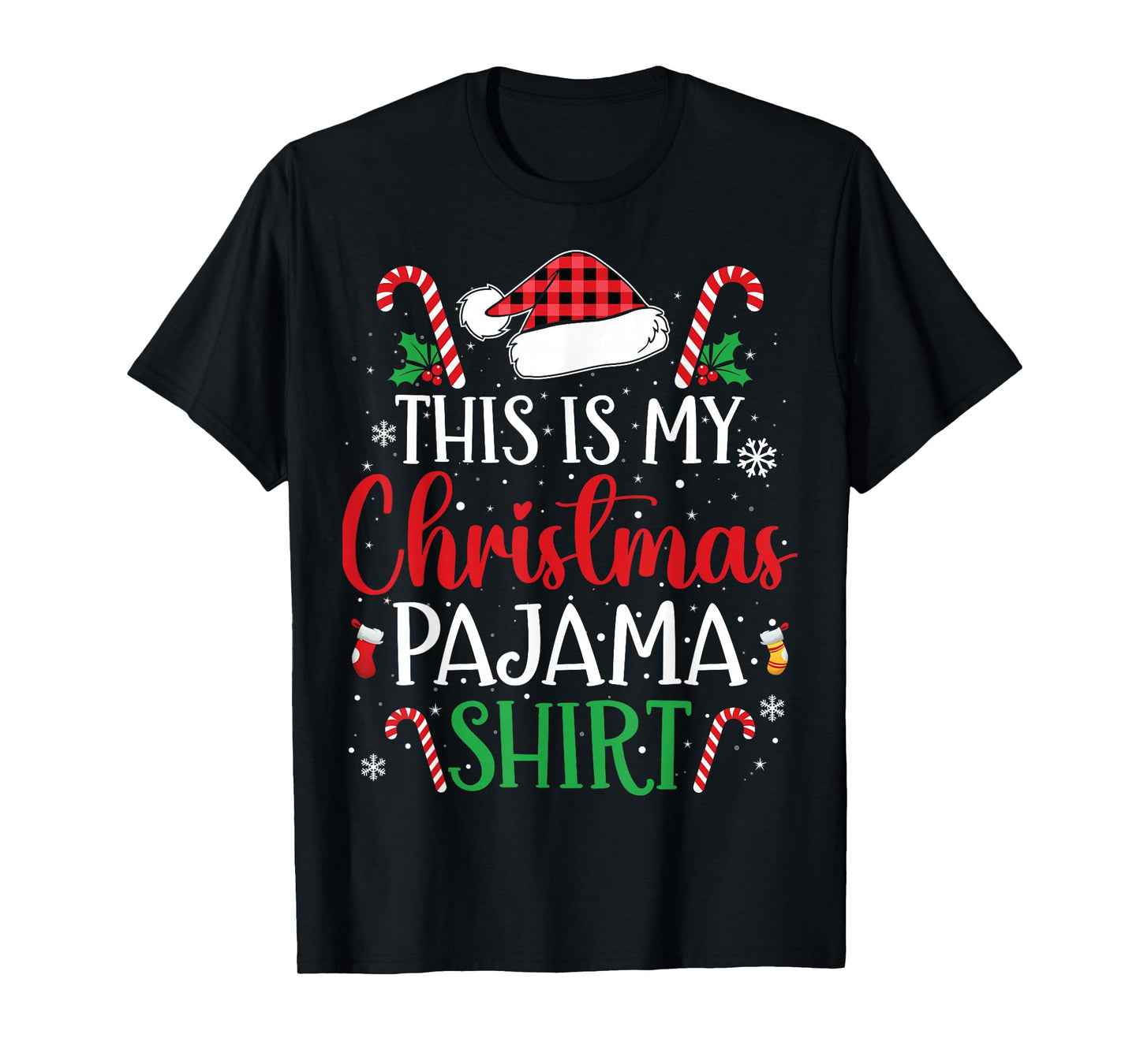 Plaid Santa Hat Xmas This is My Christmas Pajama T-Shirt