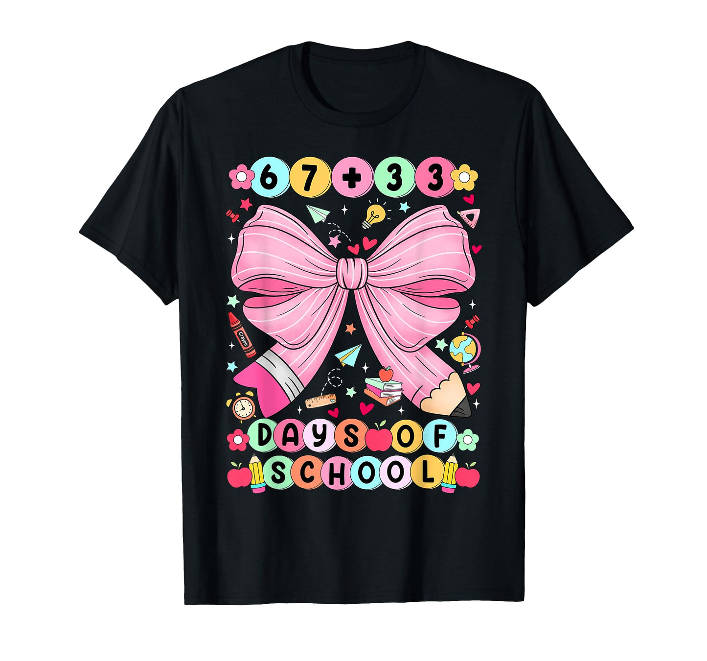 67 + 33 Days of School Coquette Bracelet 100 Days of School T-Shirt