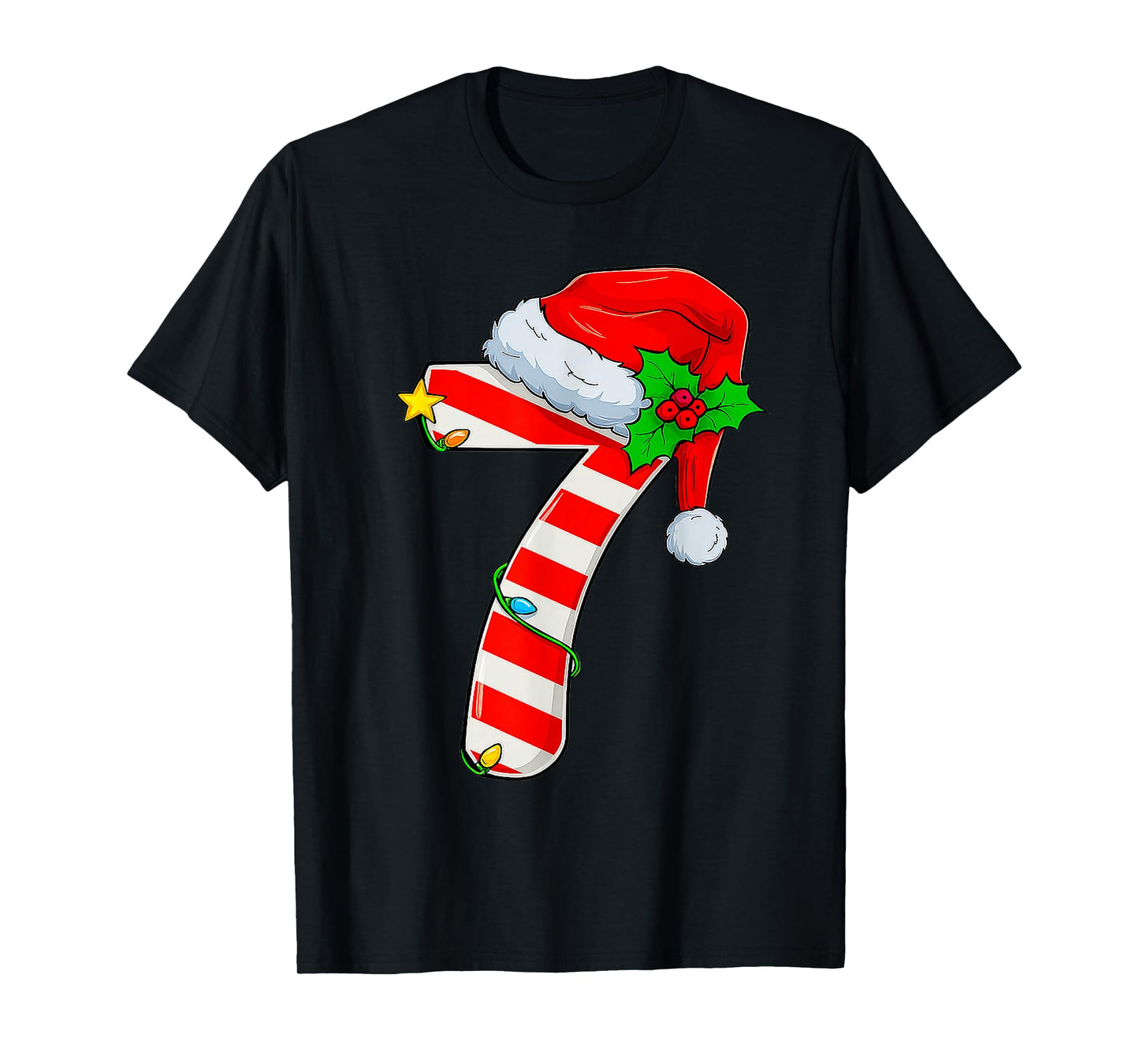 Fun Six Seven 6 7 Meme Candy Cane Lights Santa Christmas T-Shirt