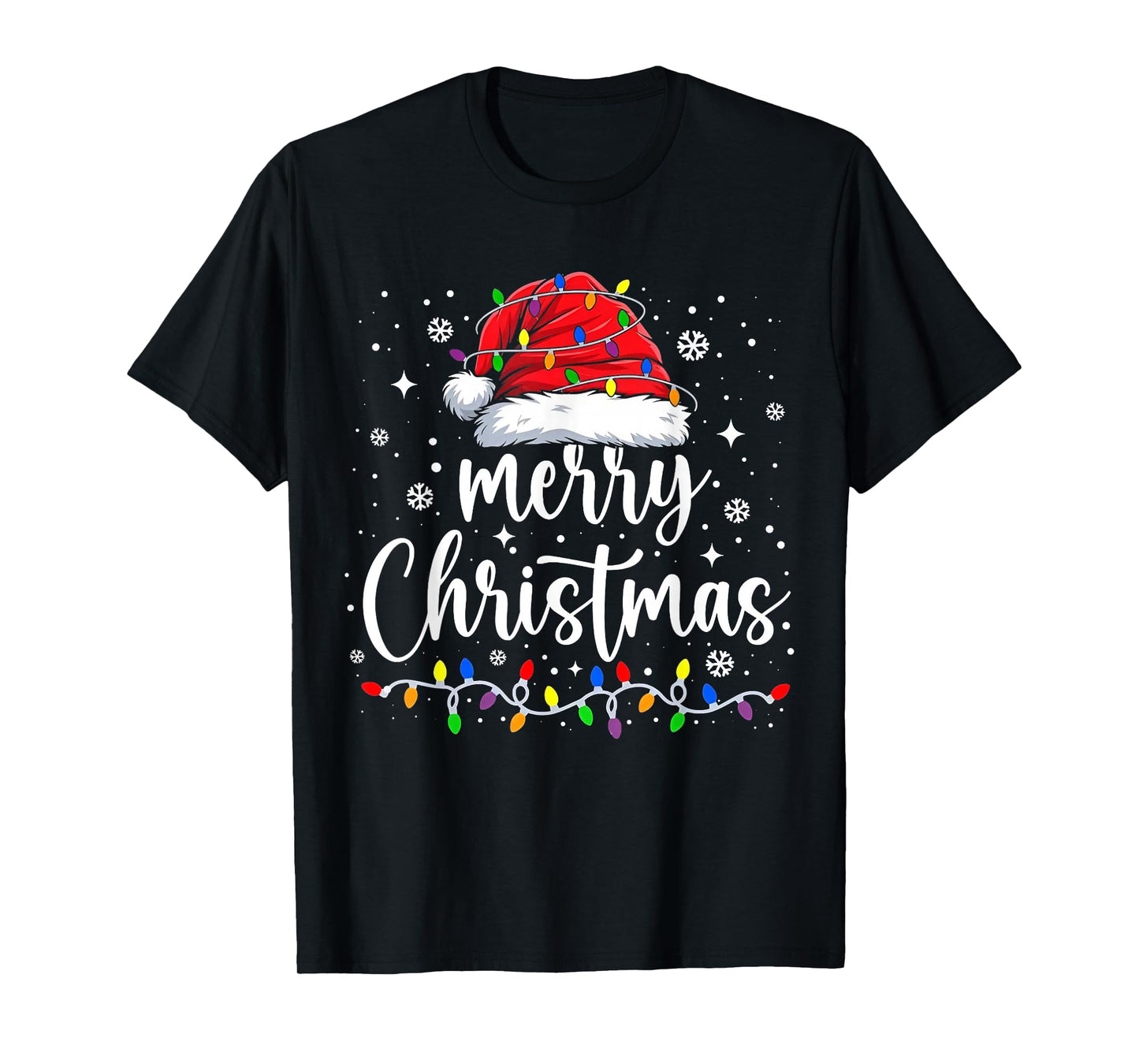 Merry Christmas Lights Santa Hat Xmas Family Matching Pajama T-Shirt