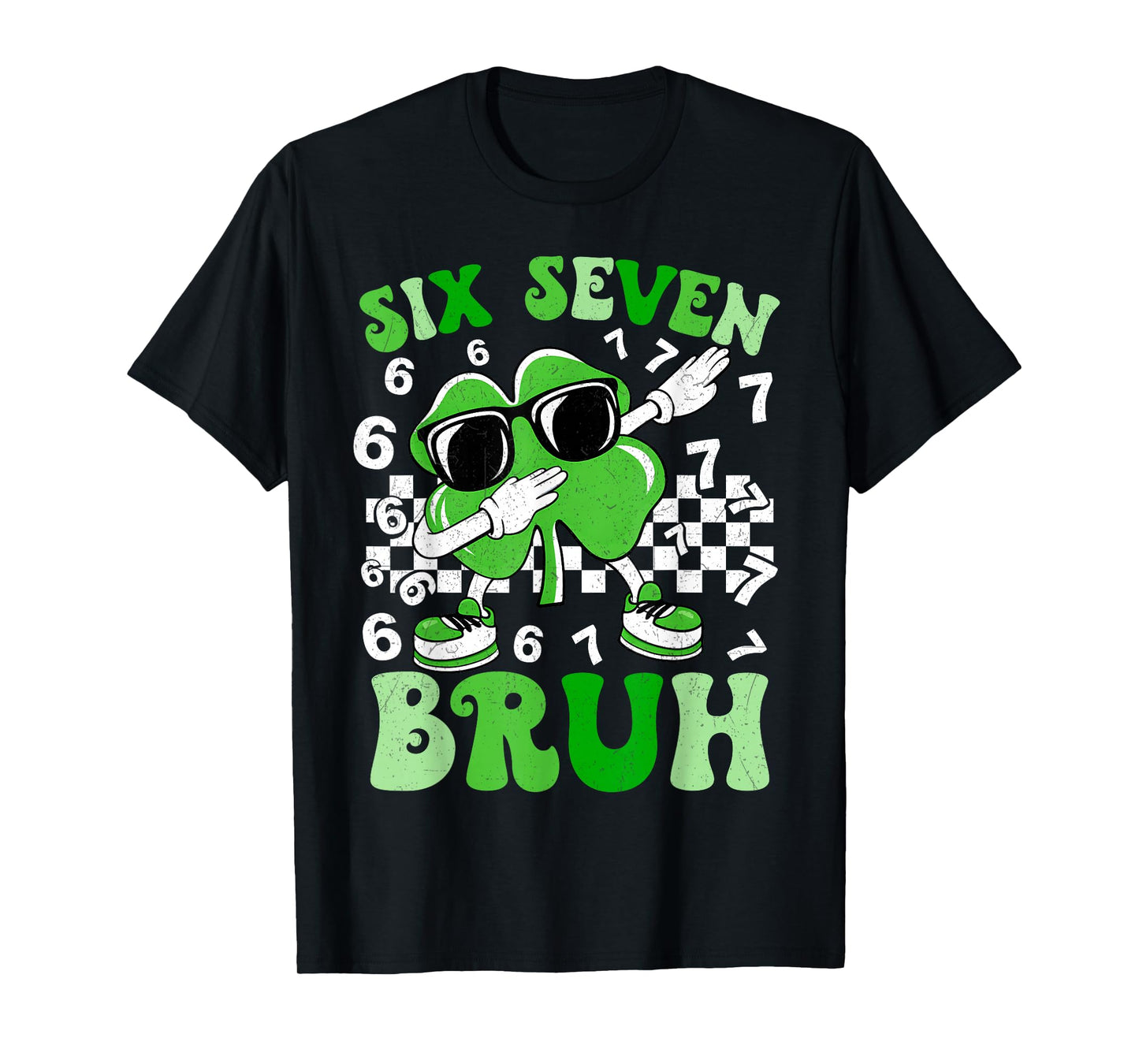 Six Seven Bruh Dabbing Shamrock St Patricks Day 67 Meme Kids T-Shirt