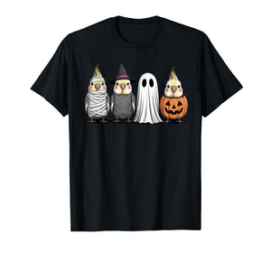 Spooky Ghost Cockatiel Bird Pumpkin Halloween Skeleton T-Shirt