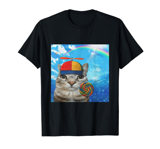 Happy Cat Dreamcore Funny Lollipop Cat Kitten Brainrot Meme T-Shirt