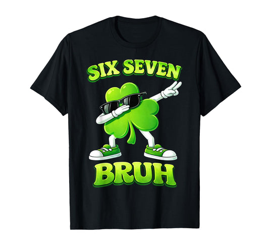 St Patricks Day Six Seven Bruh 6 7 Meme Shamrock Kids Boys T-Shirt