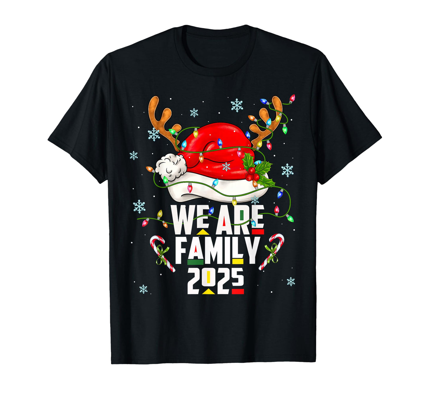 We are Family 2025 Black Christmas Tree Santa Pjs Matching T-Shirt