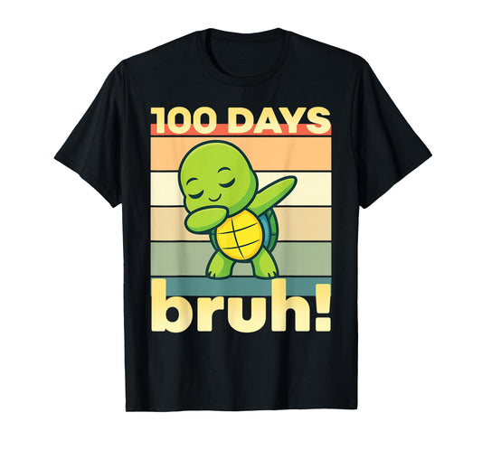 Bruh Dabbing Turtle 100 Days of School Boys Girls Kids T-Shirt