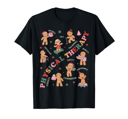 Retro Physical Therapy Gingerbread Christmas PT Funny Xmas T-Shirt