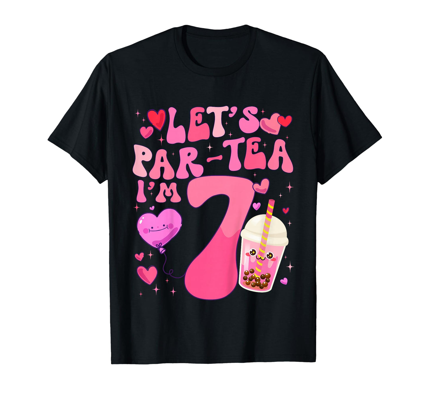 Let's Par-Tea I'm 7 Years Old 7th Birthday Bubble Boba Tea T-Shirt