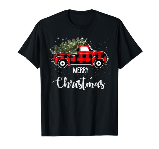Vintage Wagon Red Truck Christmas Tree Pajama Family Xmas T-Shirt