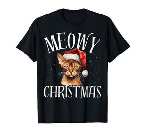 Funny Meowy Christmas Abyssinia Cat Merry Xmas Holiday Party T-Shirt