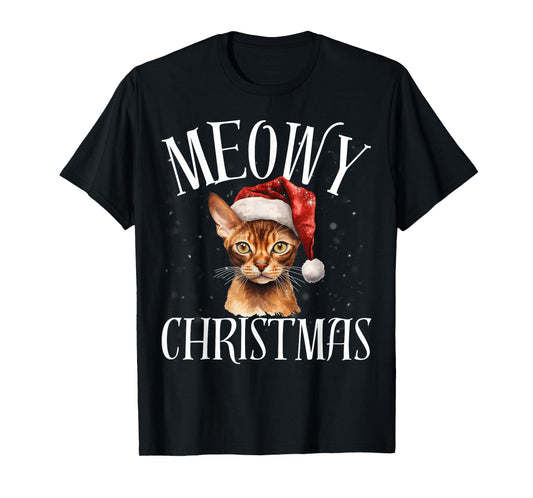 Funny Meowy Christmas Abyssinia Cat Merry Xmas Holiday Party T-Shirt