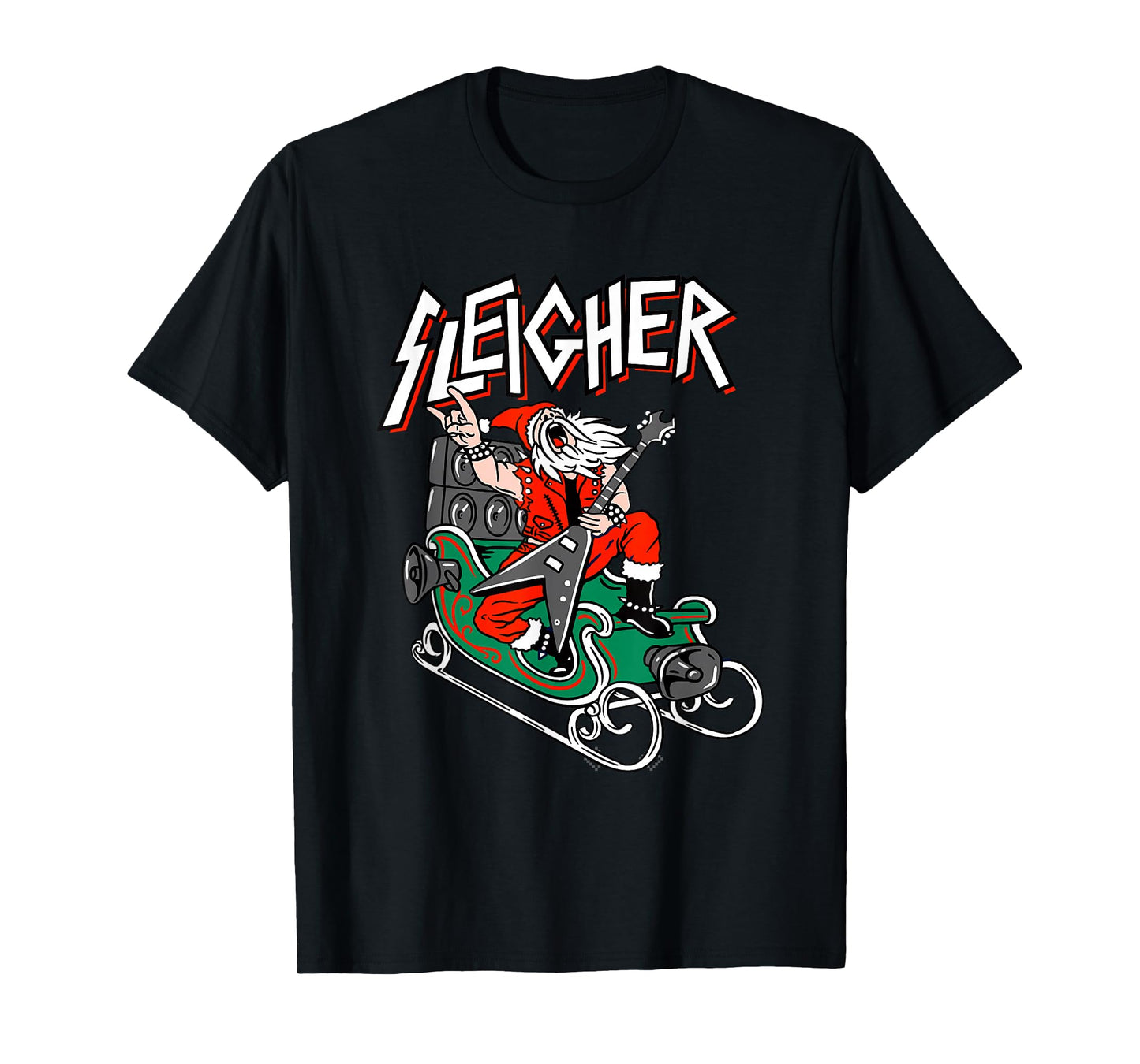 Ugly Christmas Sweater Sleigher Heavy Metal Santa Xmas T-Shirt