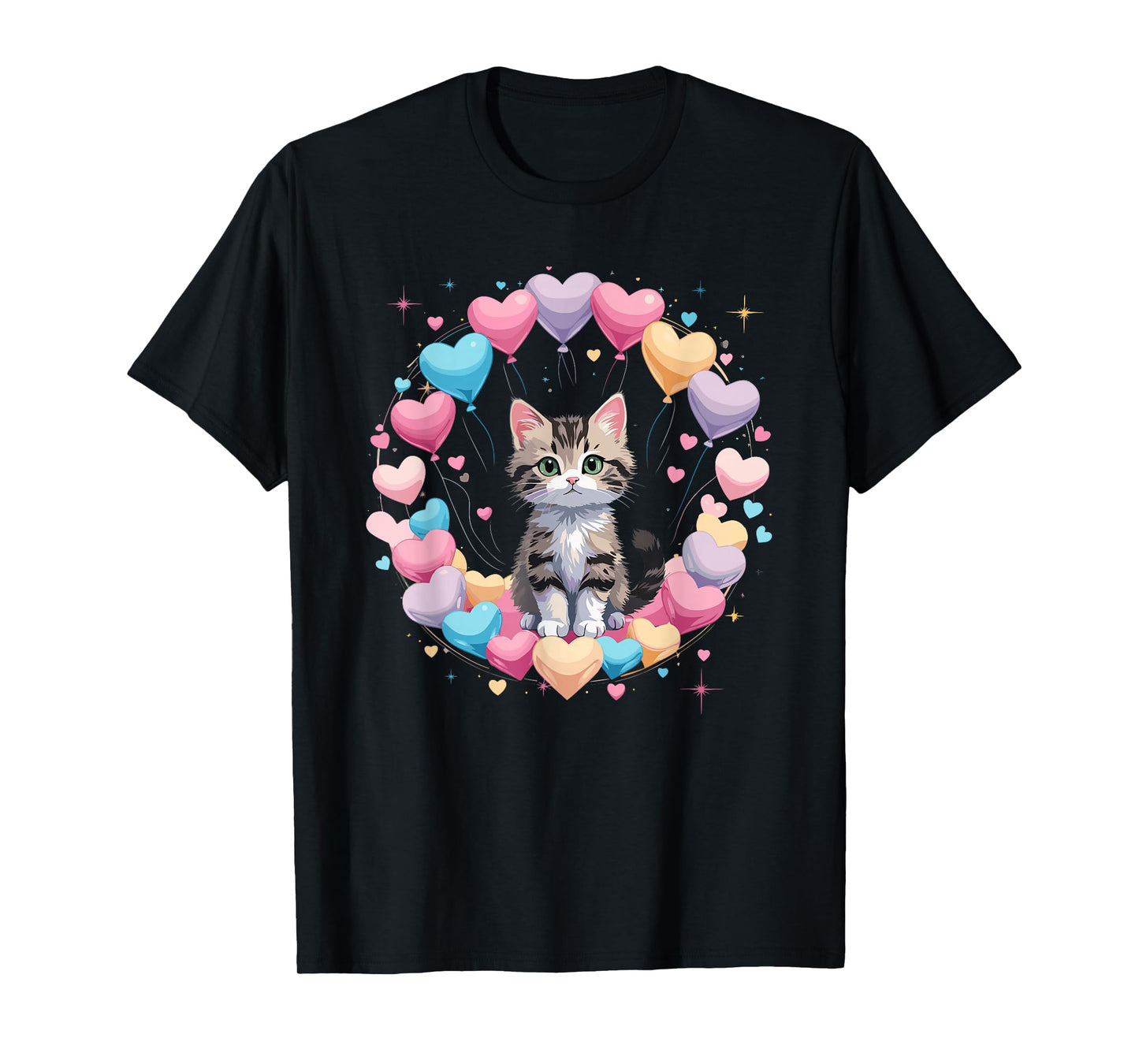 Valentines Day Cute Kitten with Heart Balloons T-Shirt