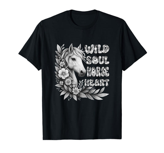 Wild Soul Horse Heart Floral Vintage Horse Art for Women T-Shirt