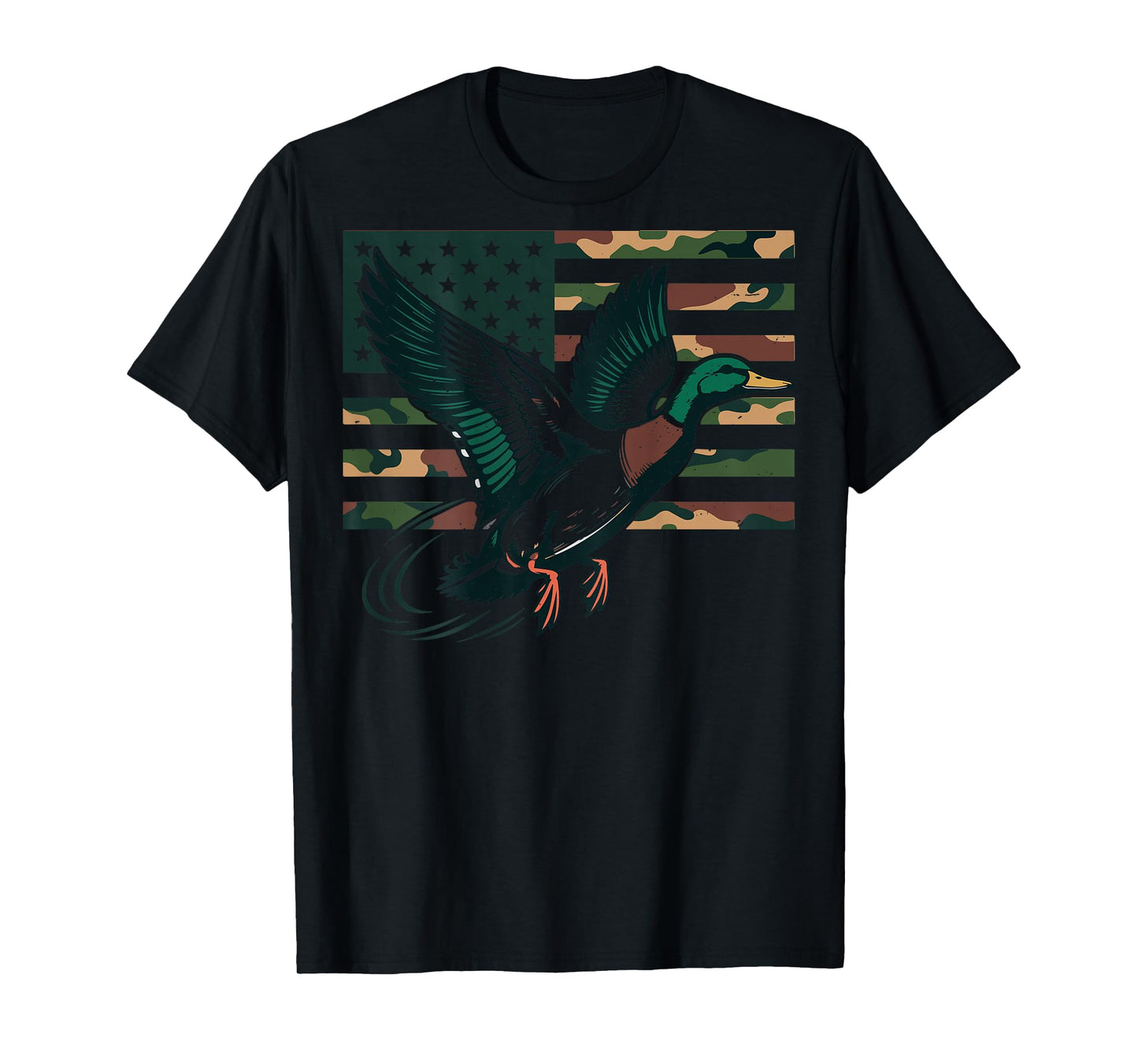Youth Camo Mallard Duck Hunting Camouflage American Flag Kid T-Shirt