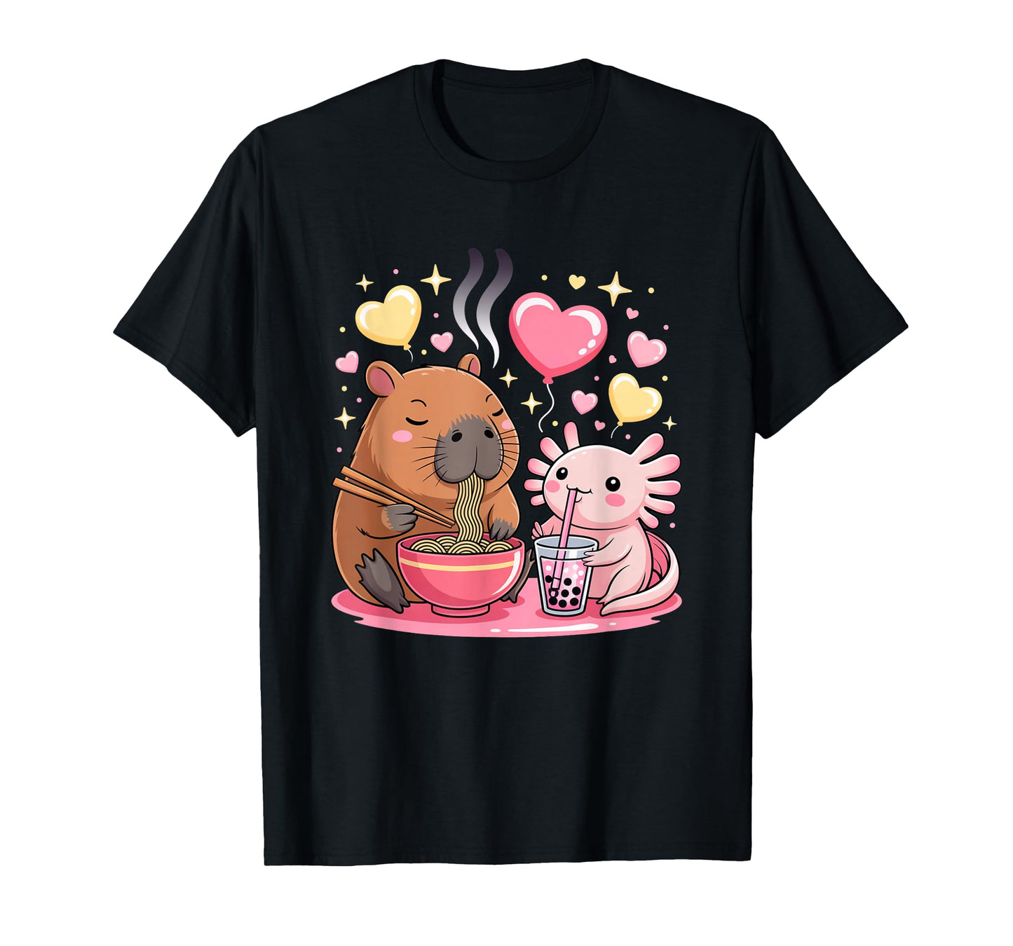 Capybara Eating Ramen Axolotl Boba Tea Funny Kids Boys Girls T-Shirt