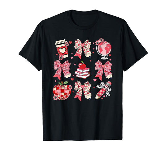 Coquette Bow Leopard Hearts Valentine Day Women Girl Girly T-Shirt
