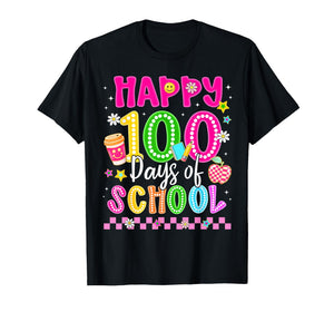 Happy 100 Days of School Coffee Apple Smile Coffee Teacher T-Shirt