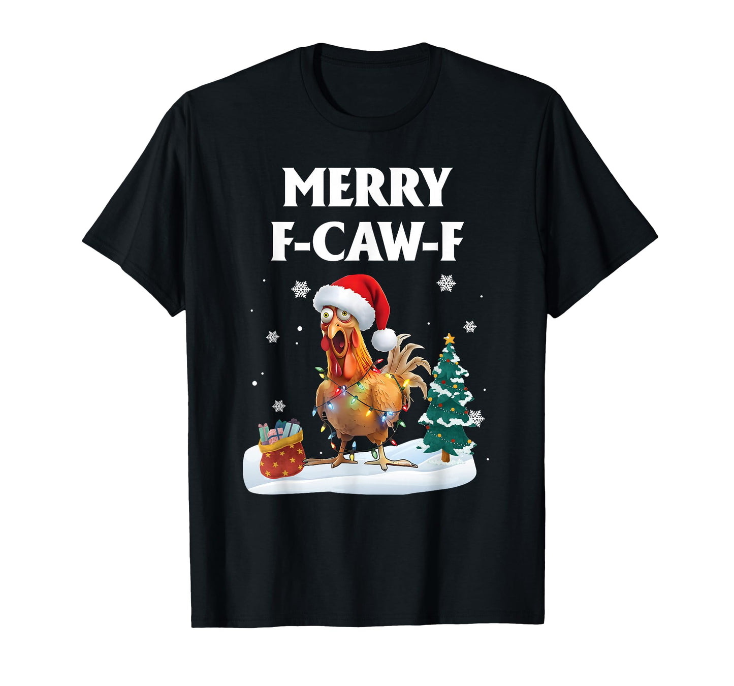 Merry F-Caw-F Funny Chicken Santa Rooster Christmas Lights T-Shirt