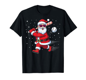 Santa Baseball Christmas Funny Pajamas Xmas Men Kids Boys T-Shirt