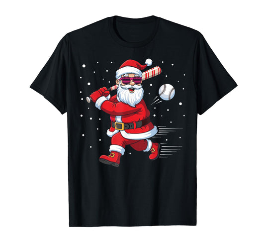 Santa Baseball Christmas Funny Pajamas Xmas Men Kids Boys T-Shirt