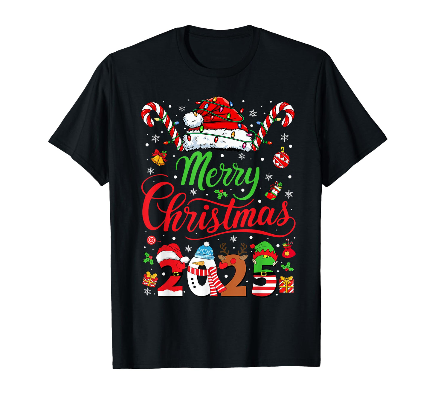 Merry Christmas 2025 Santa Reindeer Snowman Christmas Family T-Shirt