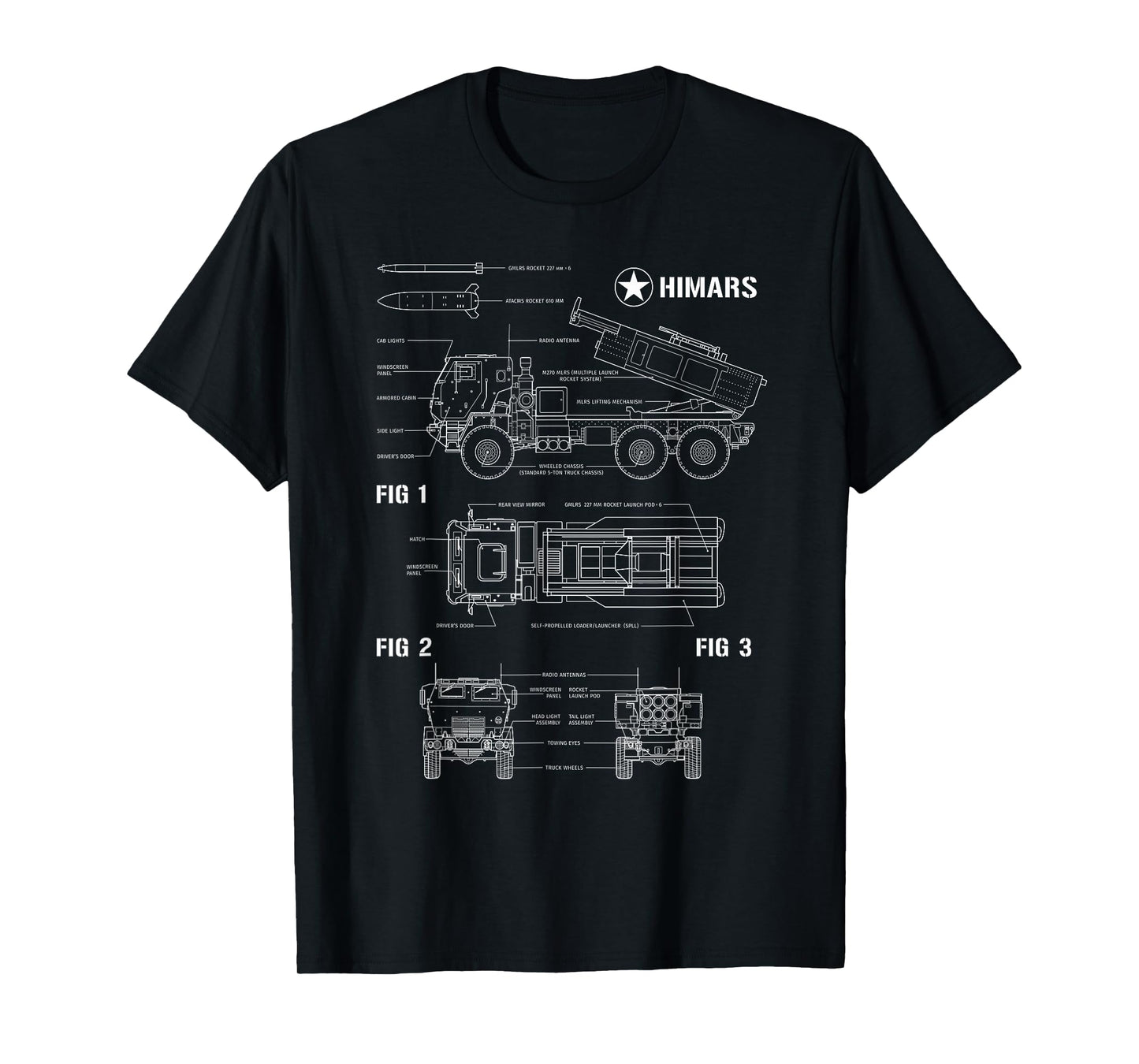M142 High Mobility Artillery Rocket System HIMARS Blueprint T-Shirt