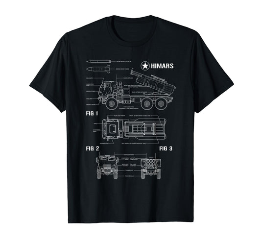 M142 High Mobility Artillery Rocket System HIMARS Blueprint T-Shirt