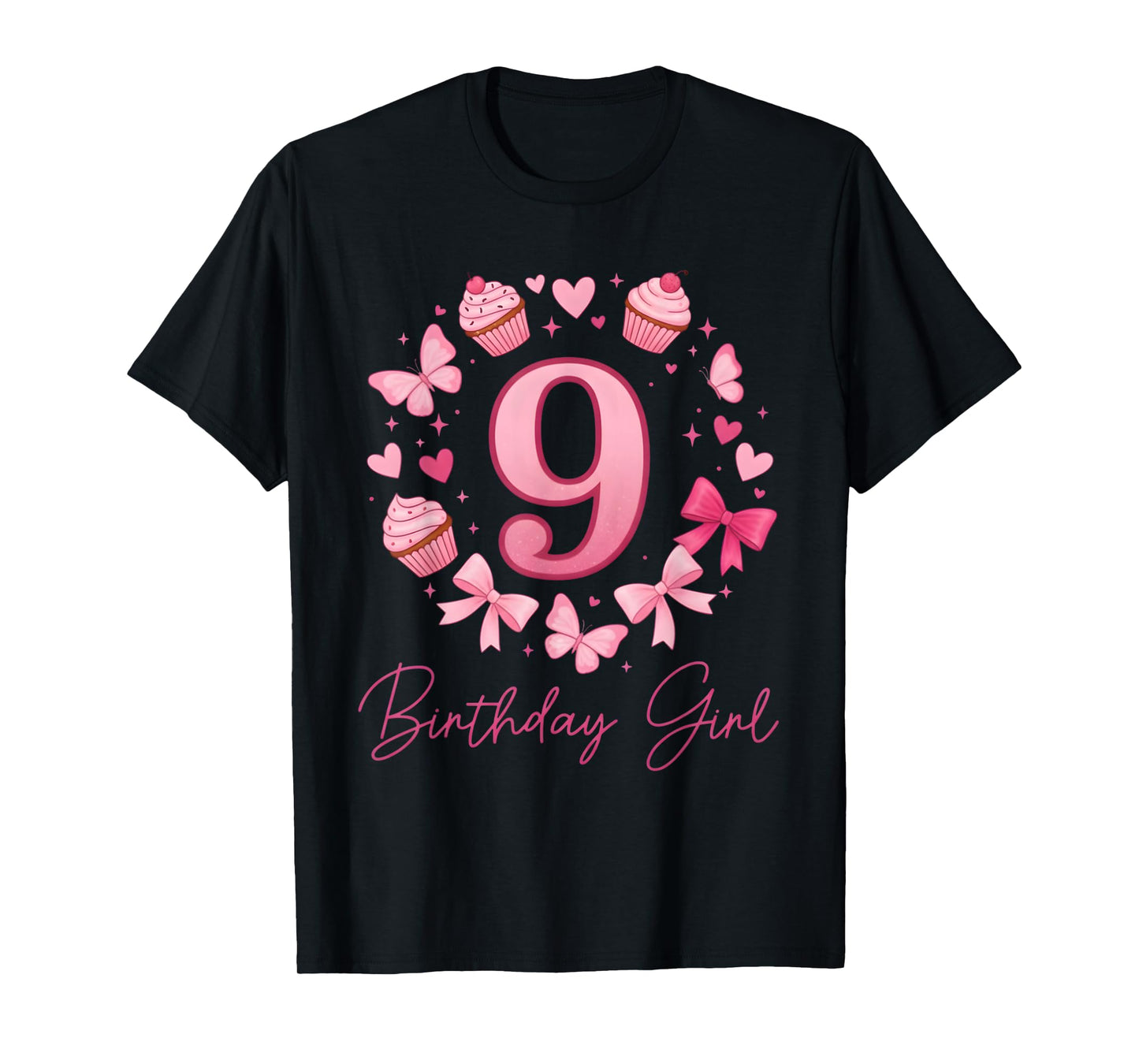 9th Birthday Girl Aesthetic Coquette Bow T-Shirt