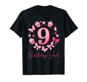 9th Birthday Girl Aesthetic Coquette Bow T-Shirt