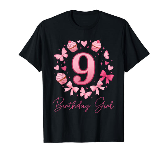 9th Birthday Girl Aesthetic Coquette Bow T-Shirt