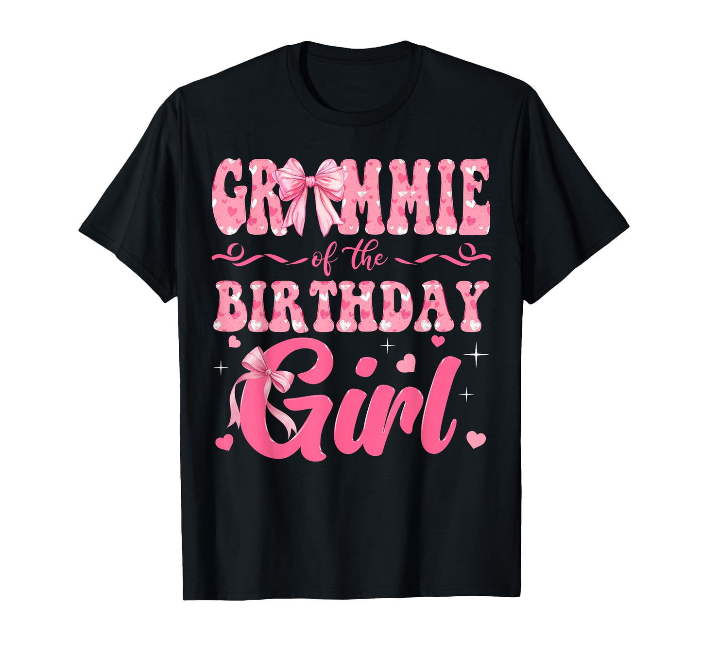 Grammie of The Birthday Girl Family Pink Coquette Bow T-Shirt