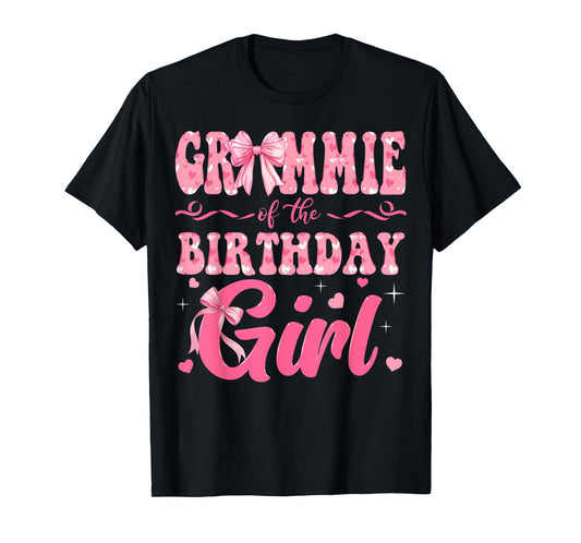 Grammie of The Birthday Girl Family Pink Coquette Bow T-Shirt