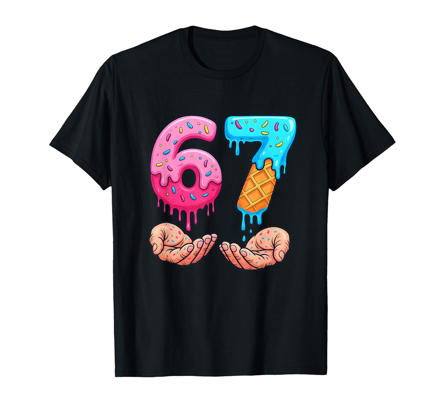 Six Seven Ice Cream Drip Kids Youth Funny 67 Hands Meme 6 7 T-Shirt