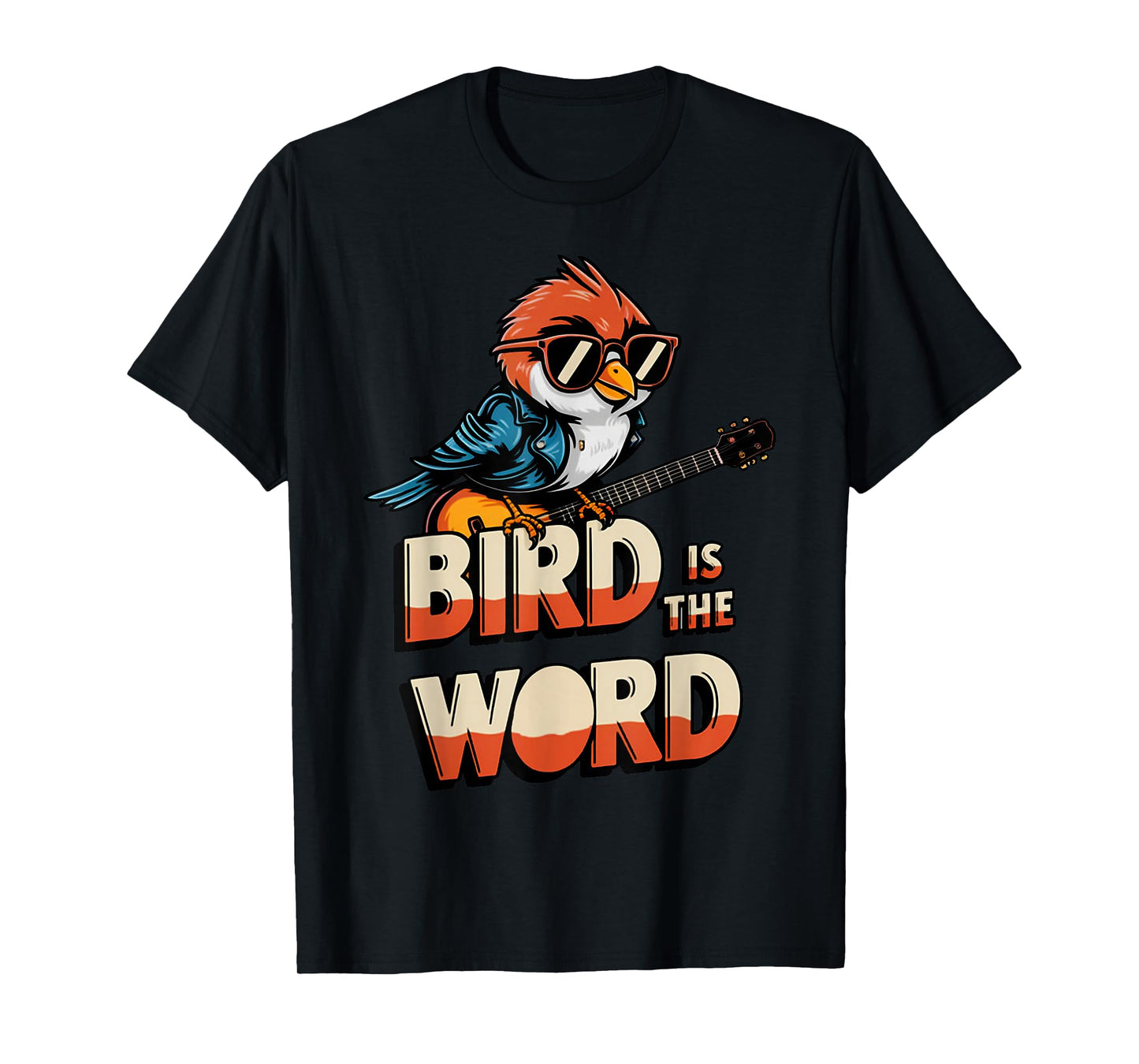 Retro Music Meme Bird is The Word Funny Guitar Cool Birds T-Shirt