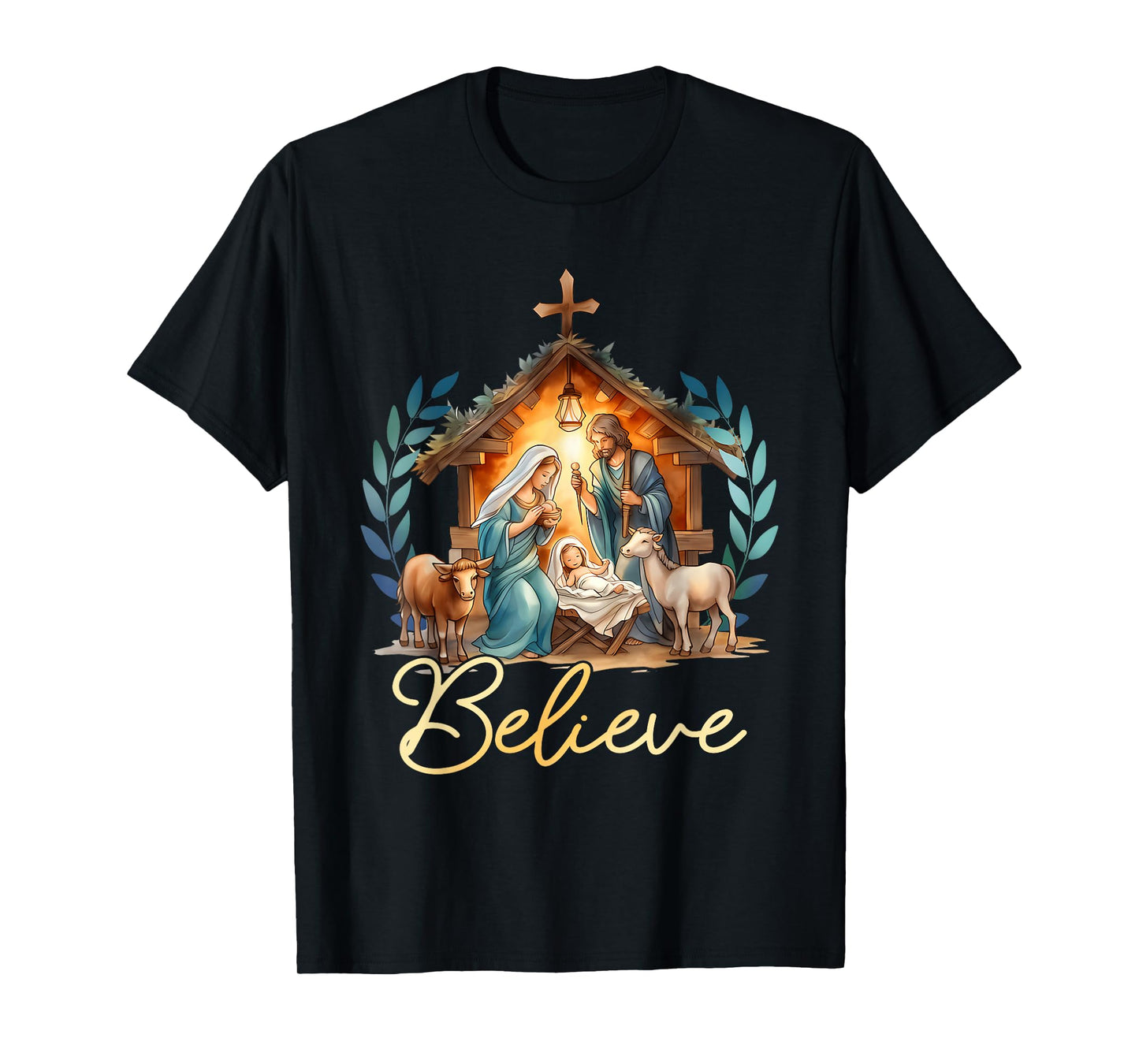 Nativity Scene Believe Christian Xmas Family Merry Christmas T-Shirt