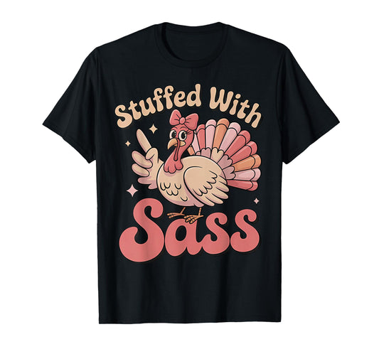 Stuffed with Sass Turkey Kids Funny Pink Coquette Bow Girls T-Shirt